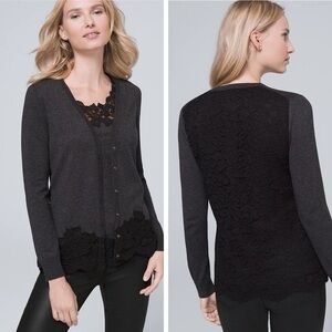 (A6) White House Black‎ Market Gray & Black Lace Back Cardigan Sweater Top S
